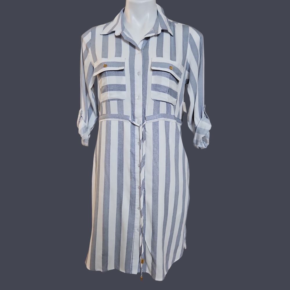 Passport Striped Button-Up Shirt Dress